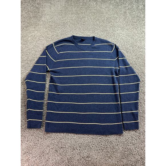 VINTAGE Nautica Sweater Mens Large Blue Yellow Striped Wool Blend Pullover - Picture 1 of 10